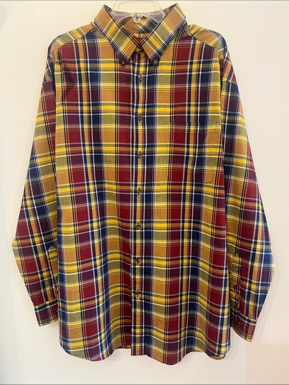 Casuals by Roundtree and Yorke Button Down Shirt in Yellow, Navy & Red, 2XL